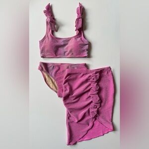 Shade Critters Girls' Pink Ombre Shimmer Bunny Tie Bikini w/ Cinched Skirt - 14